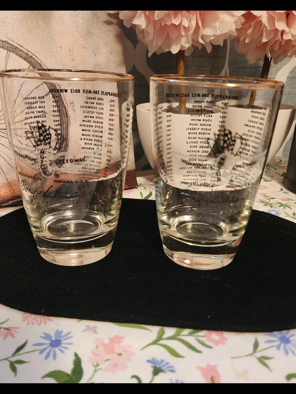 Clear Glass Tumblers with Gold Rim - Pair